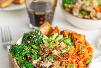 Flavorful Teriyaki Tofu Bowl with Steamed Rice and Veggies