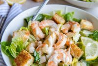 Grilled Shrimp Caesar Salad with Crispy Parmesan Croutons