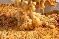 Creamy Baked Three-Cheese Macaroni with Garlic Parmesan Crumb Top