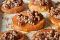 Roasted Sweet Potato Slices with Maple Candied Pecans