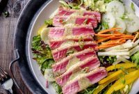 Sesame-Crusted Ahi Tuna Salad with Cilantro-Ginger Lime Dressing