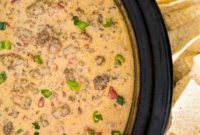 Crock Pot Queso with Beef and Sausage: Slow Cooker Party Dip