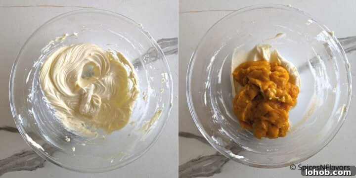 Eggless Baked Mango Cheesecake Recipe: Creamy Tropical Slice 7 beat cream cheese, sugar and mango puree till combined