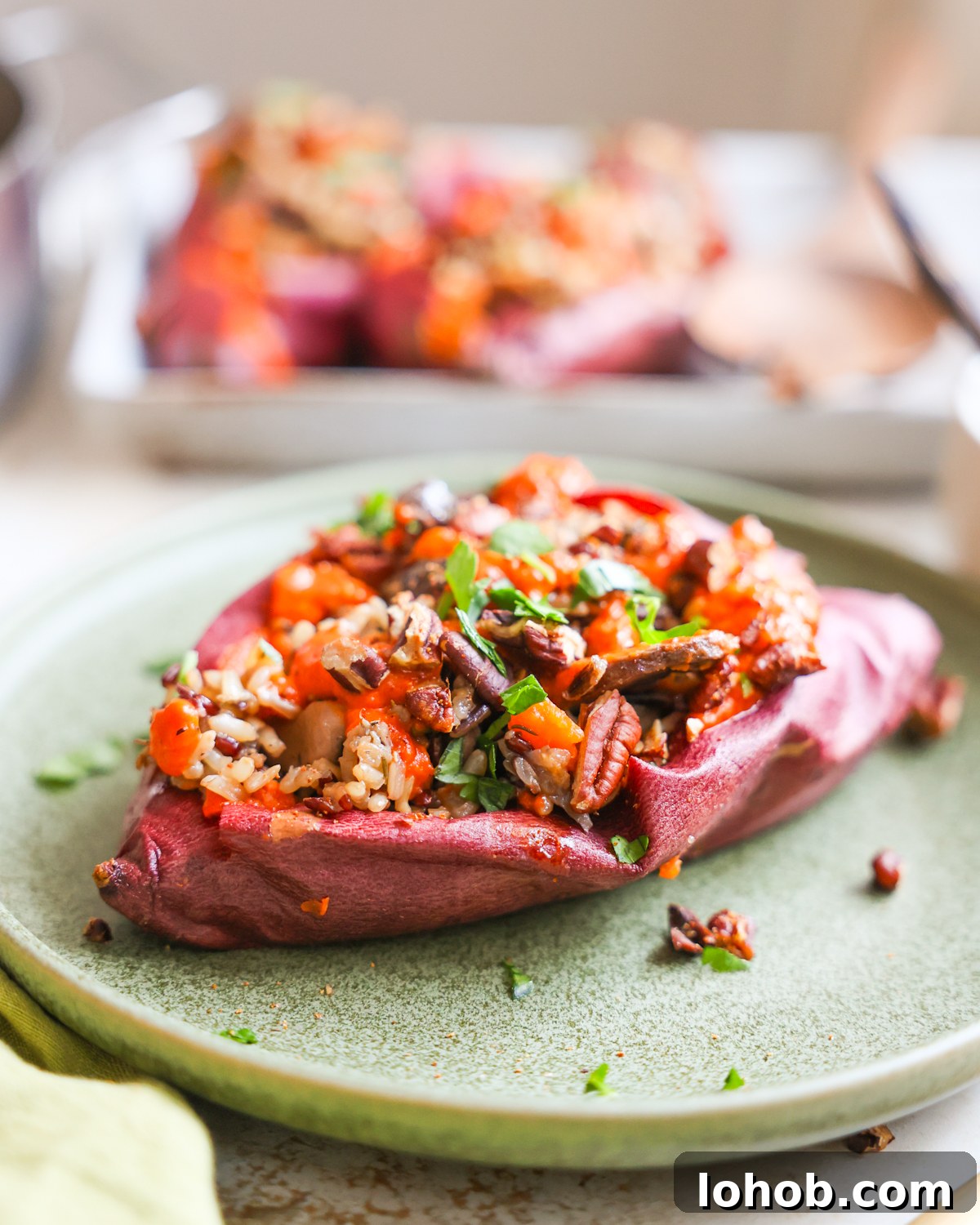 stuffed sweet potato on a plate