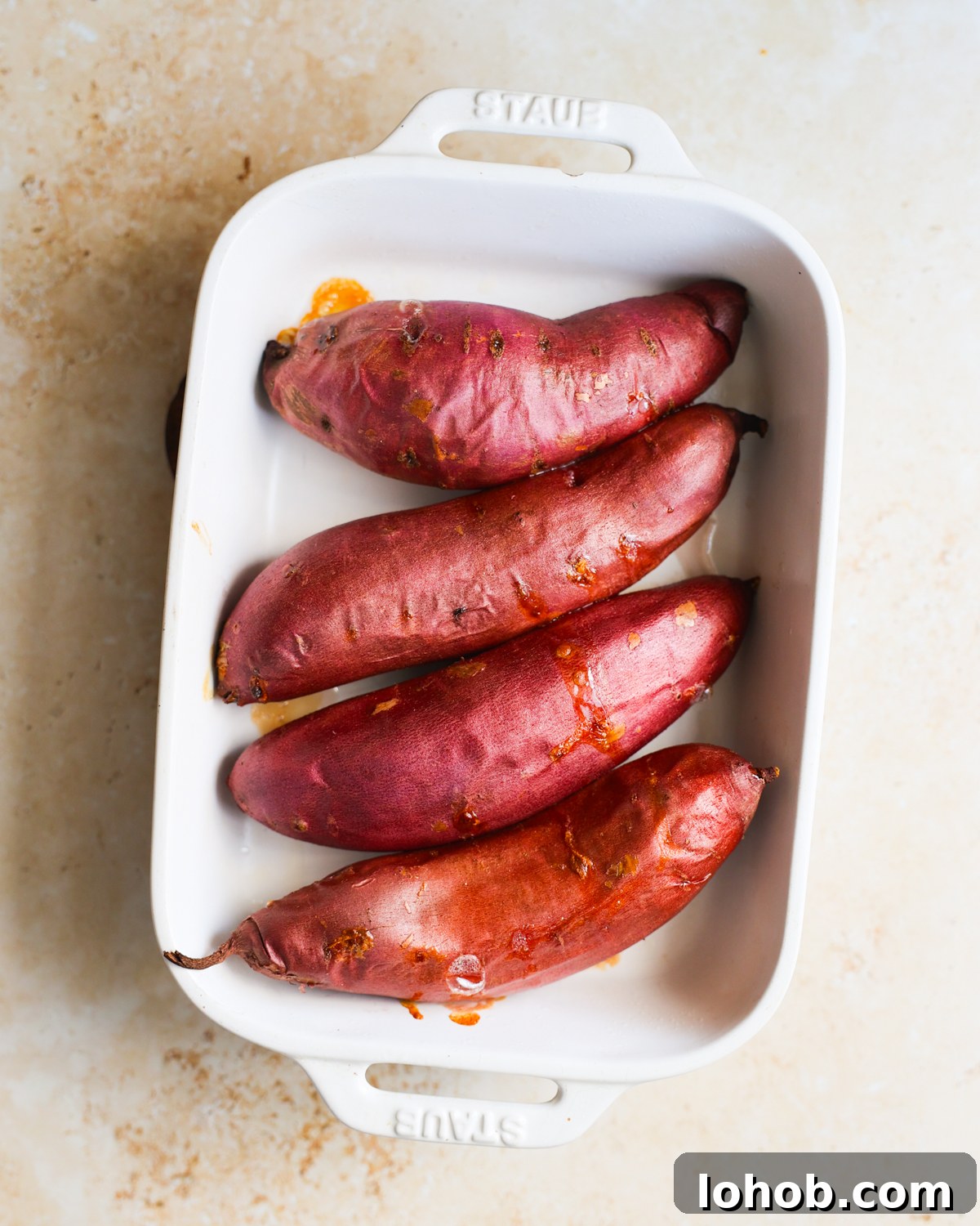 baked sweet potatoes, overhead