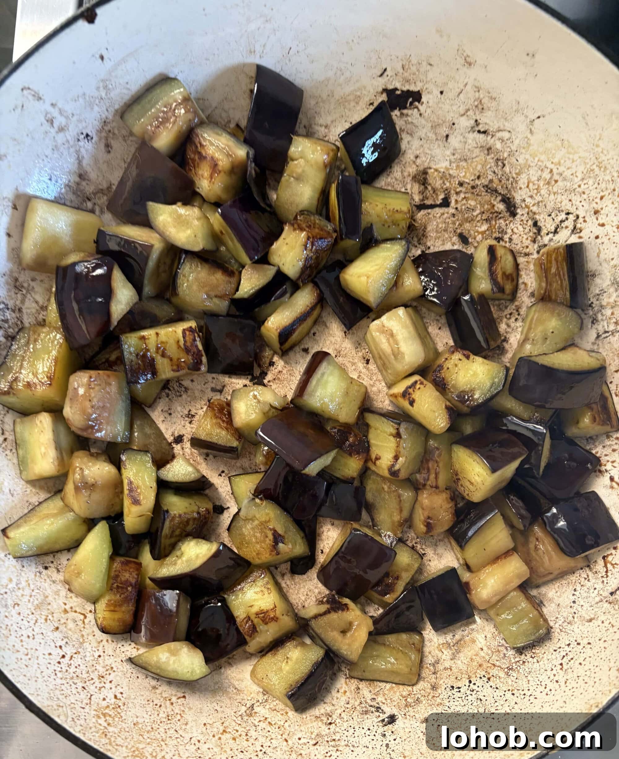 softened aubergine.