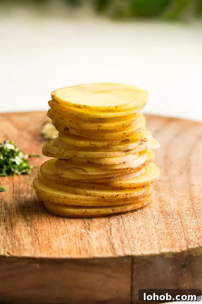 mandoline cut potatoes