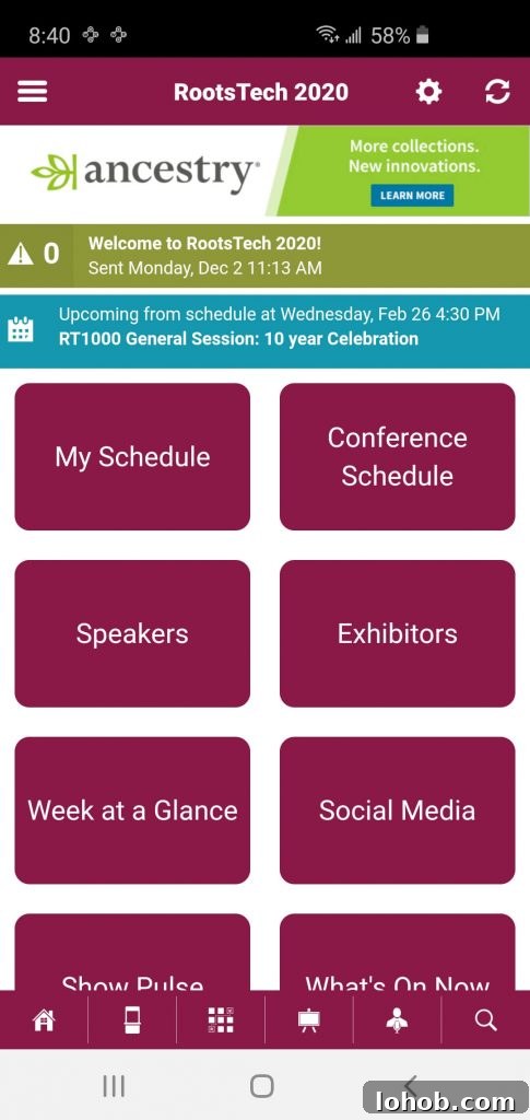 Attending RootsTech: How to Make the Most of a Genealogy Conference 3 Screenshot of Rootstech phone app.