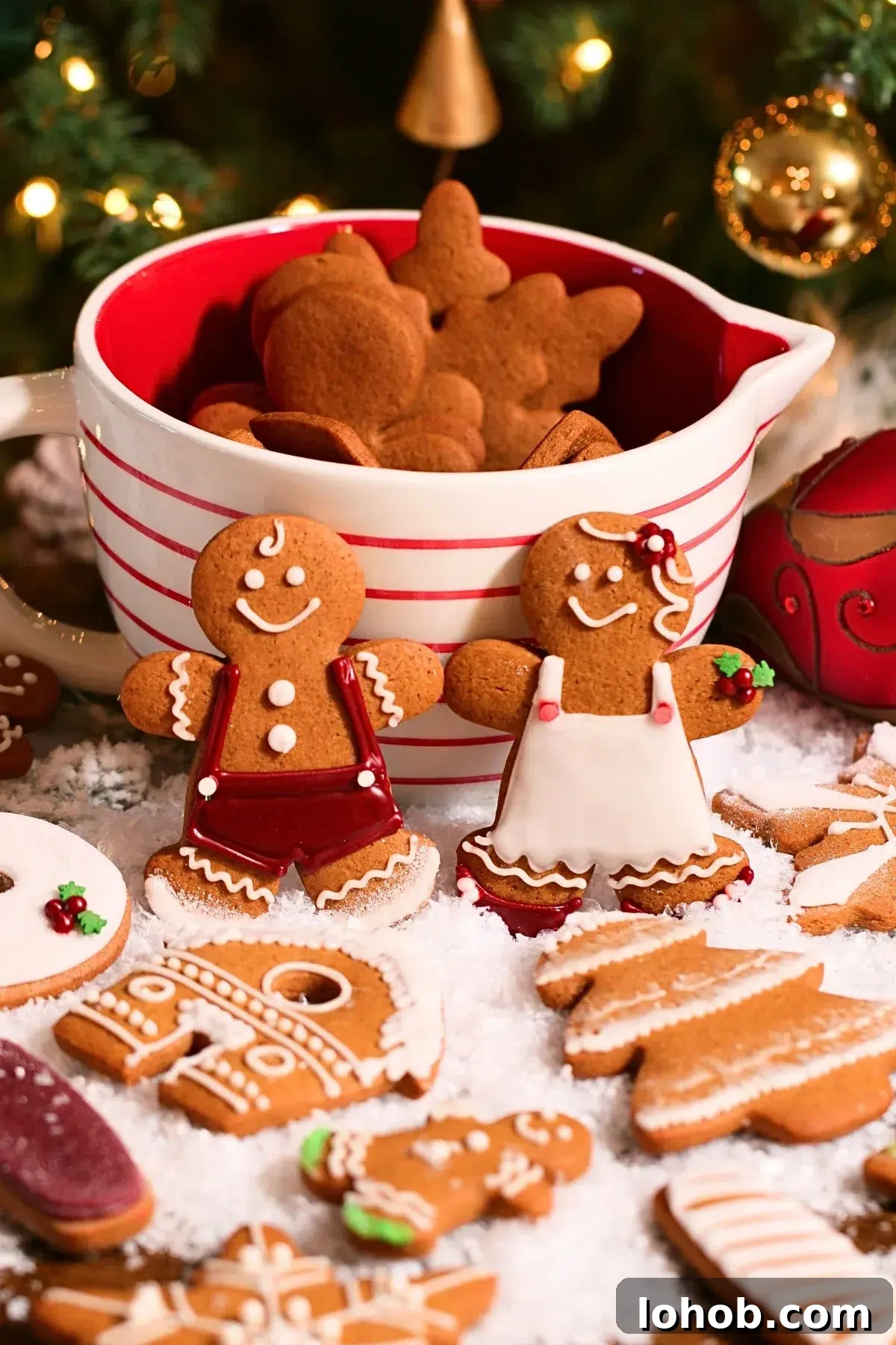homemade gingerbread cookies in many shapes decorated with icing