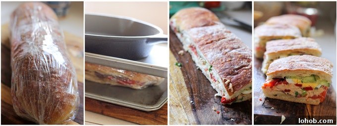 Process photos of making pan bagnat