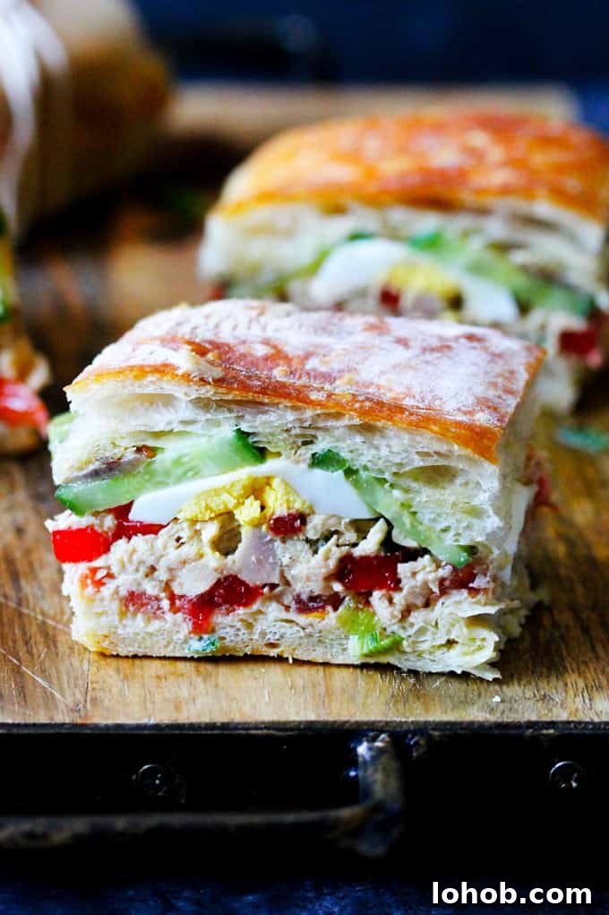 Cut up Pan Bagnat French Sandwich