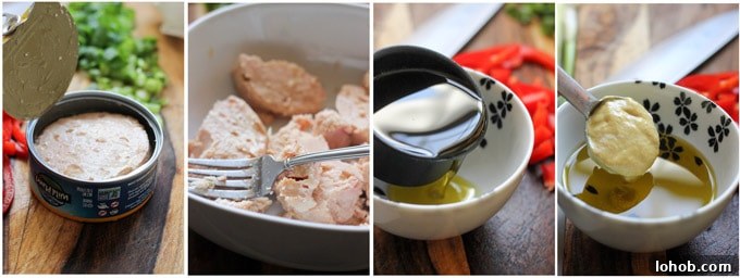Process shots of preparing French Tuna sandwich