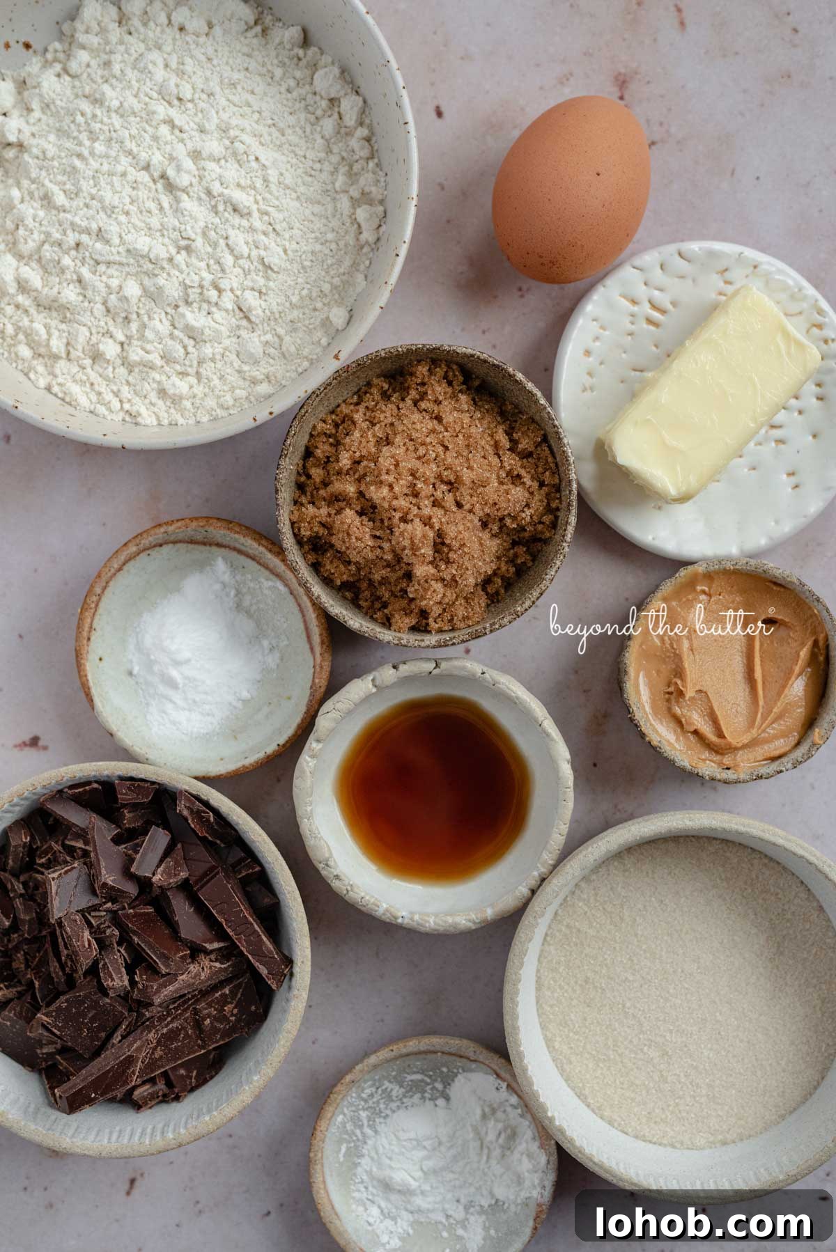 Ingredients needed to make small batch gluten free peanut butter chocolate chunk cookies