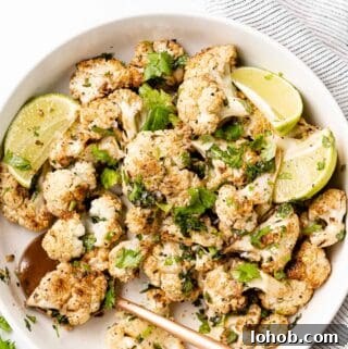 cilantro lime roasted cauliflower in bowl