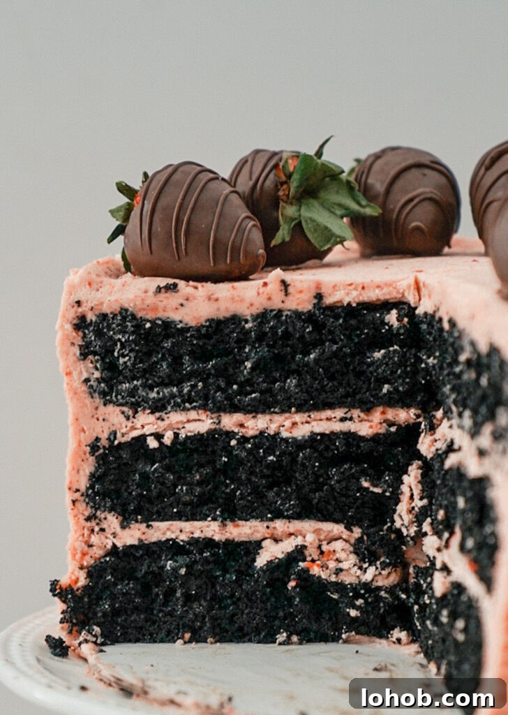 Chocolate-Dipped Strawberry Layer Cake Recipe 3 Chocolate dipped strawberry cake image 2
