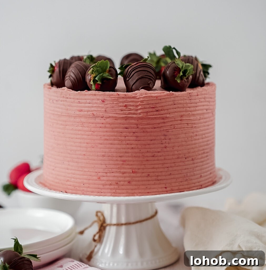 Chocolate-Dipped Strawberry Layer Cake Recipe 4 Chocolate dipped strawberry cake image 3