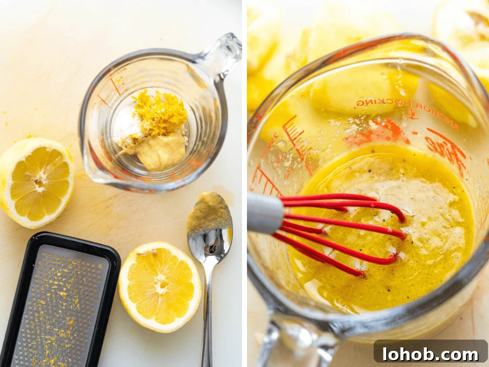 making easy citrus vinaigrette in a glass measuring cup.