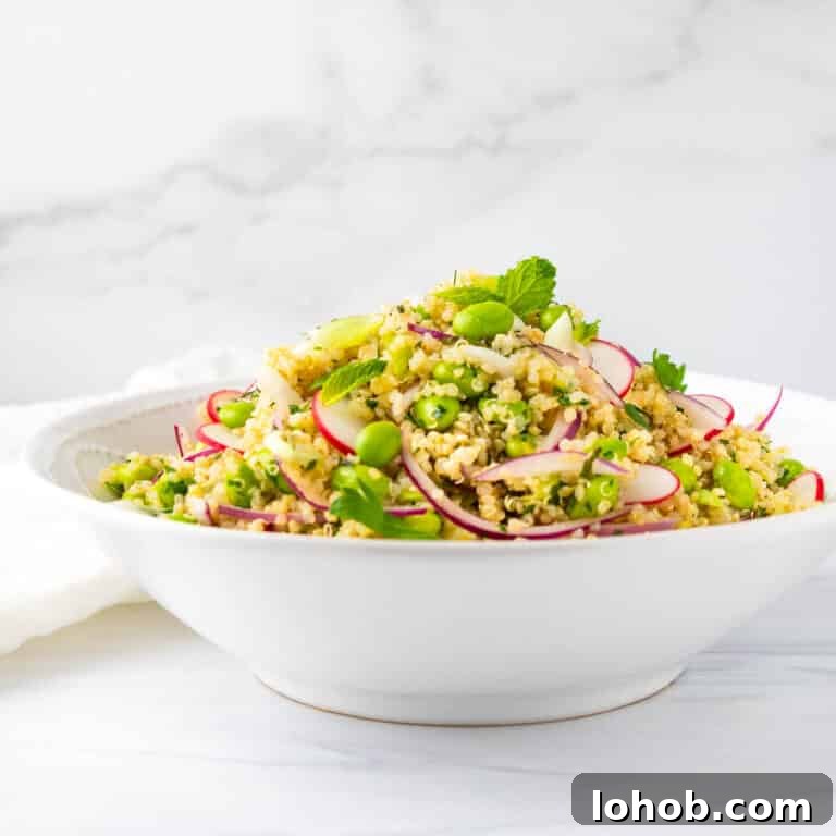 A serving of quinoa and edamame salad is a great side dish.