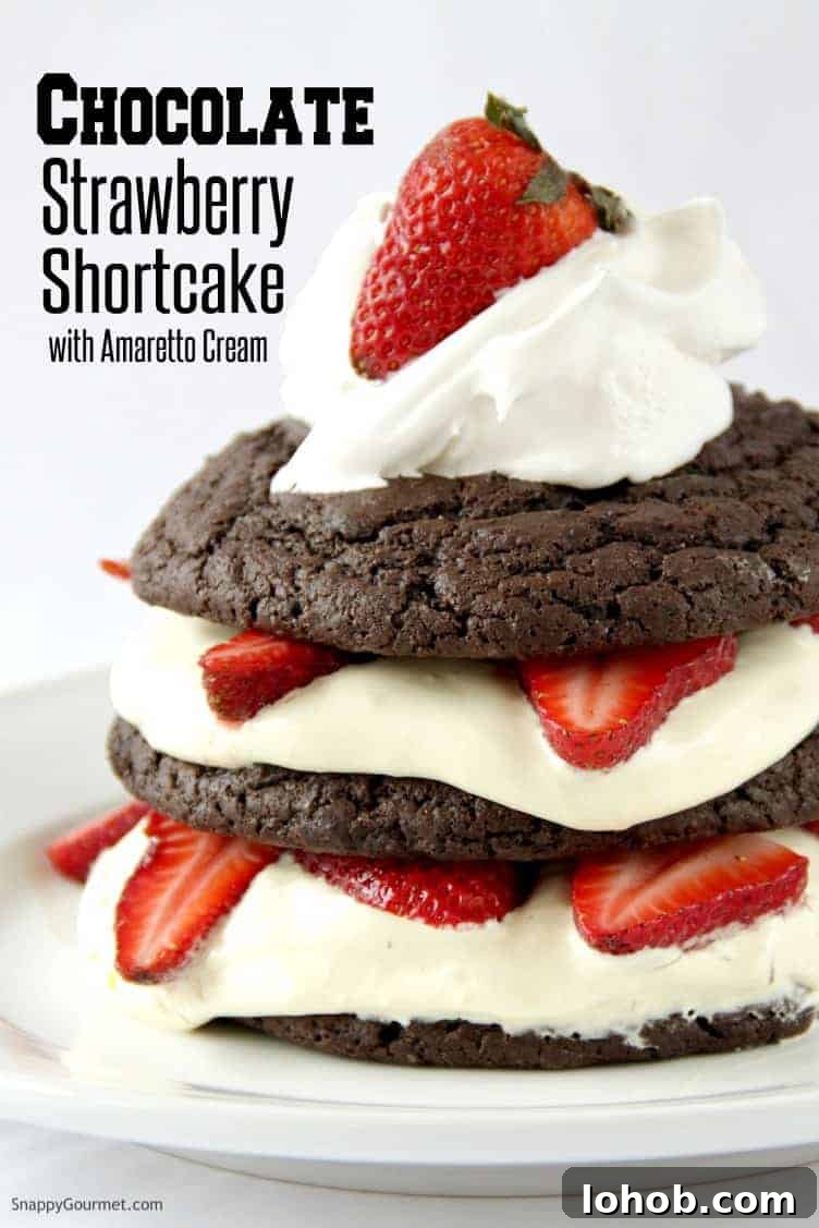Chocolate Strawberry Shortcake with Amaretto Cream Recipe 2 Chocolate Strawberry Shortcake with white background