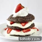Chocolate Strawberry Shortcake with Amaretto Cream Recipe 11 Chocolate Strawberry Shortcake on white plate