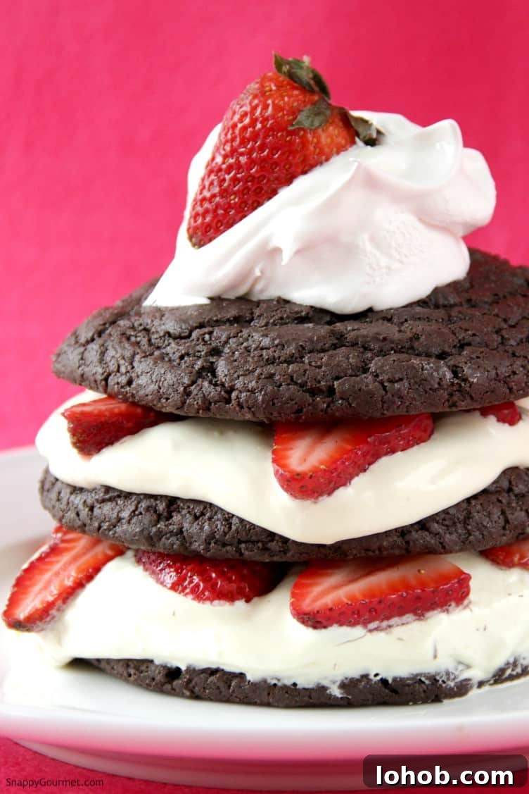 Chocolate Strawberry Shortcake with Amaretto Cream Recipe 9 Chocolate Strawberry Shortcake with Amaretto Cream with pink background