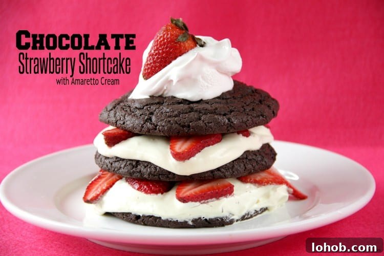 Chocolate Strawberry Shortcake with Amaretto Cream Recipe 10 Chocolate Strawberry Shortcake with pink background