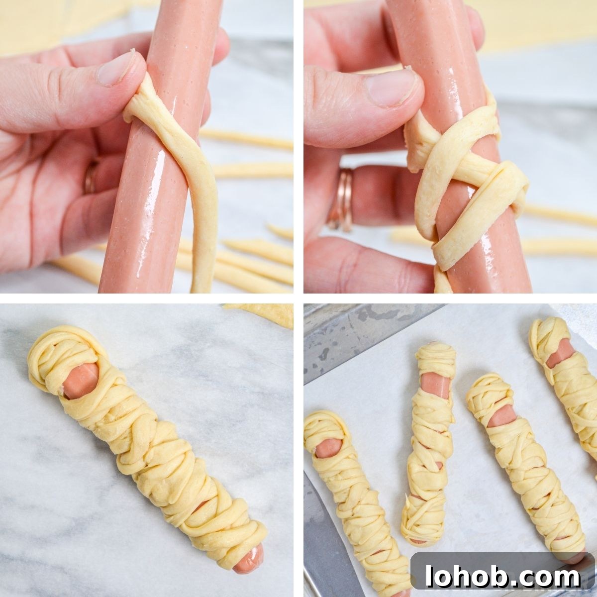 Crispy Mummy Hot Dogs for Halloween – Air Fryer & Oven Guide 6 How to wrap crescent rolls around a hot dog.