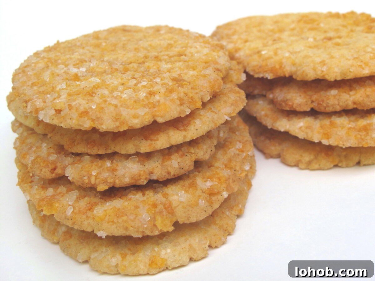 Crispy Frosted Flakes Sugar Cookies in stacks.