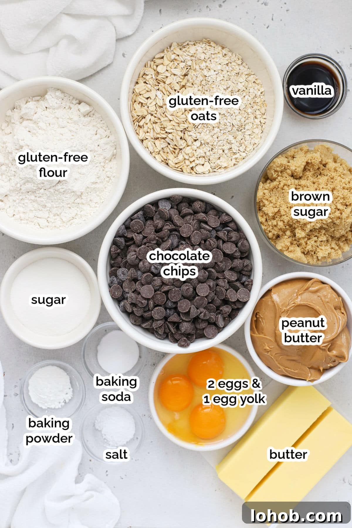 ingredients for gluten-free peanut butter oatmeal cookies