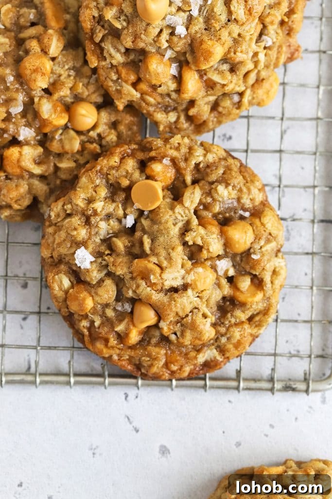 gluten free oatmeal butterscotch cookies topped with flaky sea salt