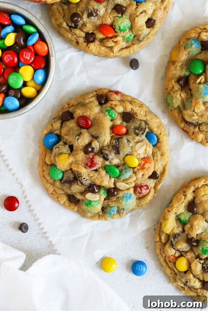 gluten-free monster cookies on parchment paper