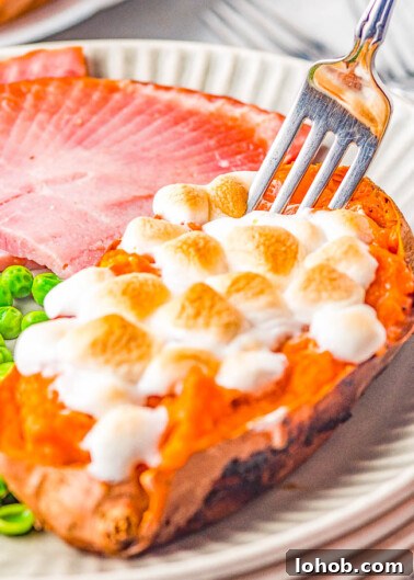 Twice Baked Marshmallow Sweet Potatoes - Sweet, creamy, decadent, and reminiscent of sweet potato casserole but individually portioned!