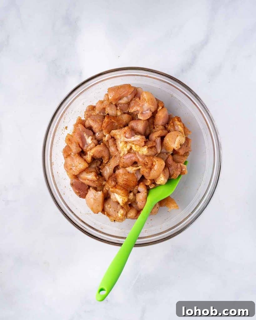 Creamy Instant Pot Chicken Stroganoff Recipe 4 Diced chicken seasoned.