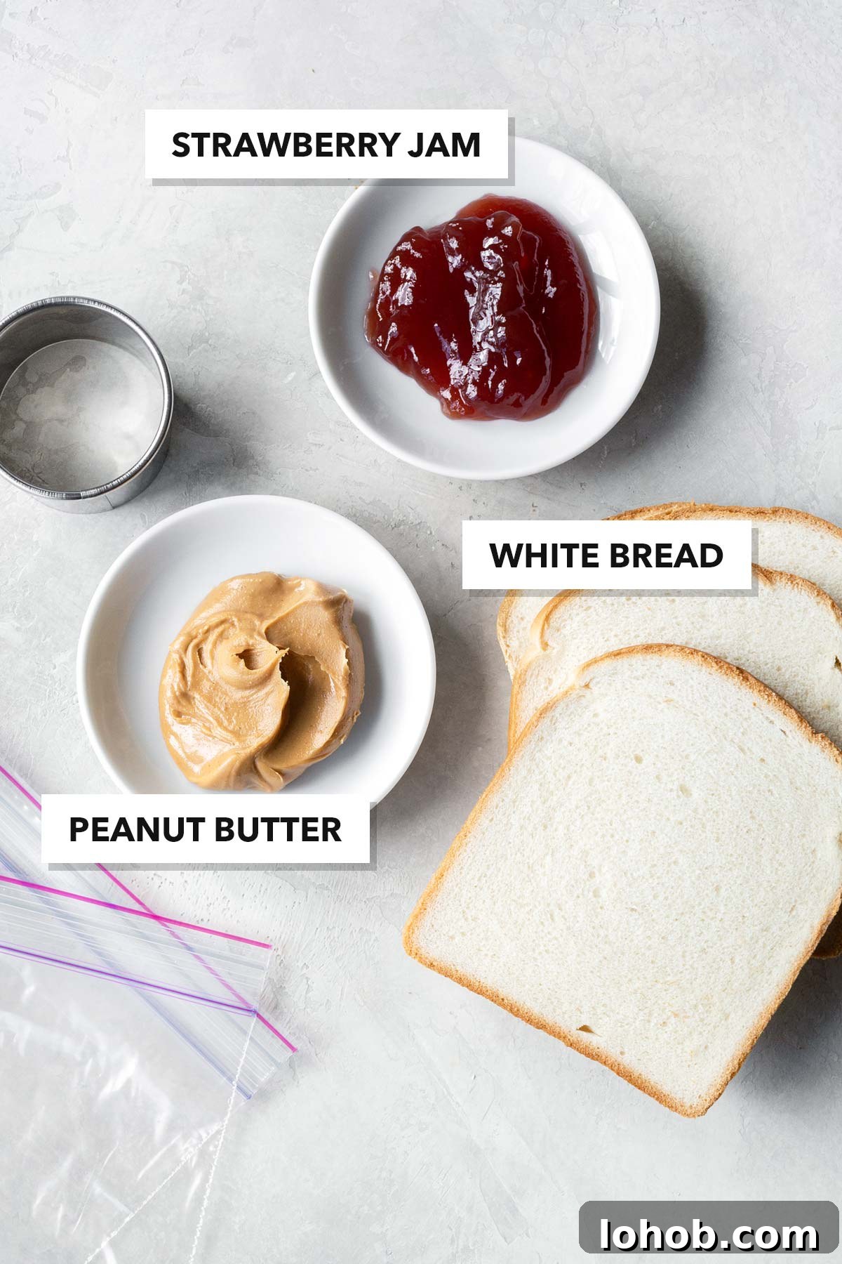 Peanut Butter & Jelly Tea Sandwich Ingredients.