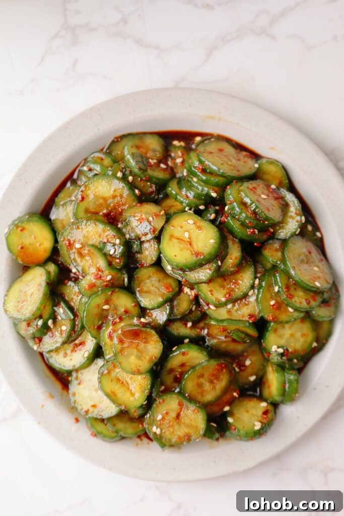 Korean Cucumber Salad (Oi Muchim) Recipe for Bold, Crunchy Flavor 14 Korean cucumber salad on a plate.