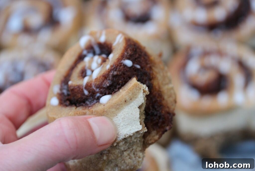 Gluten-Free Vegan Cinnamon Rolls Without Refined Sugar 6 Close up of gluten free cinnamon roll