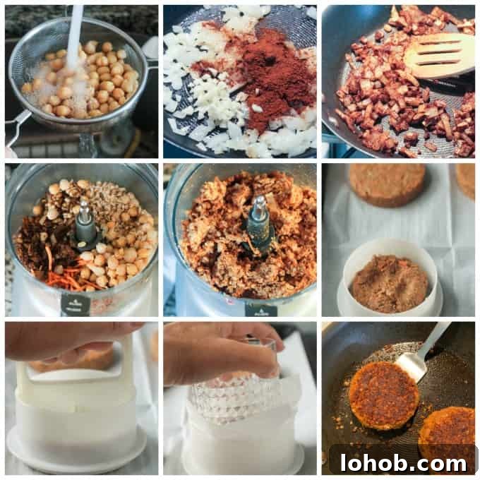 Savory Chickpea Veggie Burger Recipe for Juicy Plant-Based Patties 3 Step by step photos of how to make the recipe.