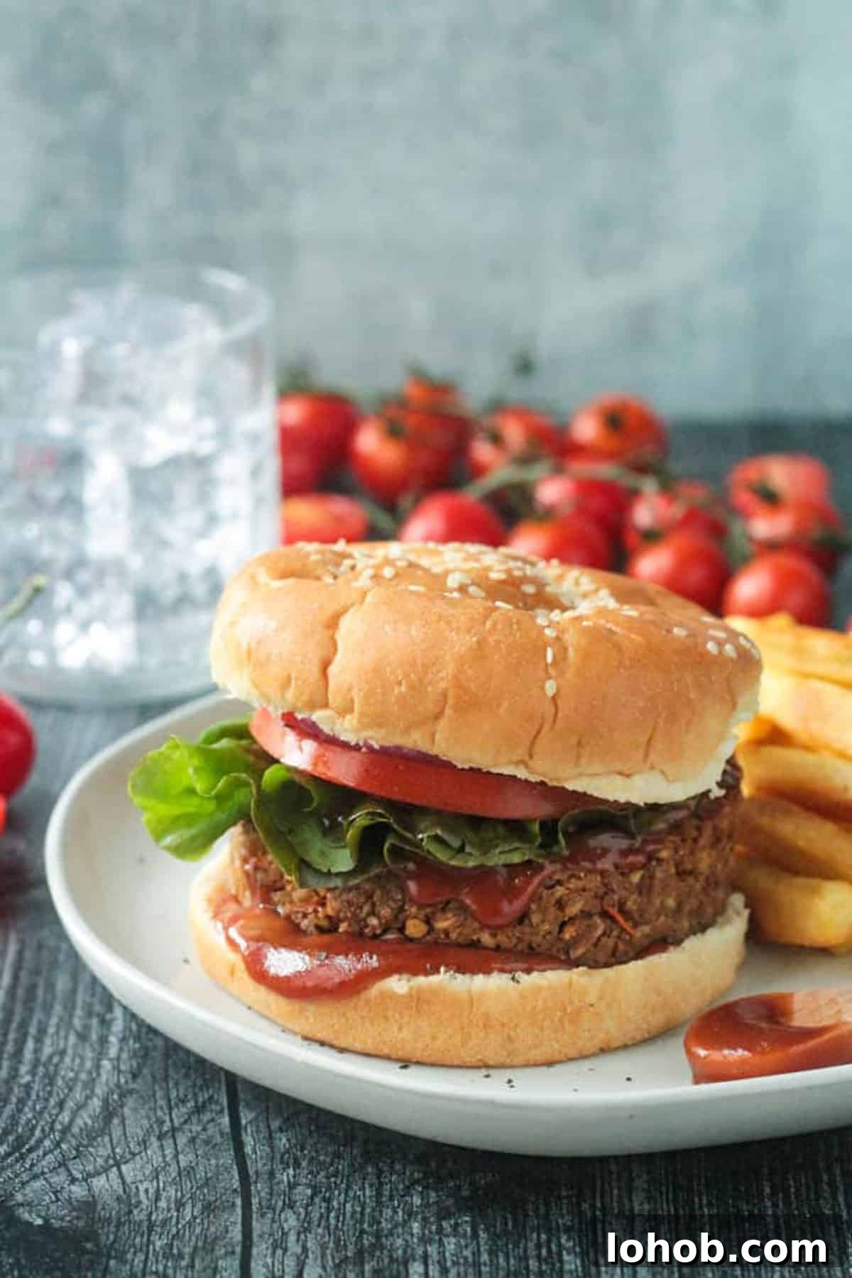 Savory Chickpea Veggie Burger Recipe for Juicy Plant-Based Patties 5 Burger on a bun with bbq squash squishing out.