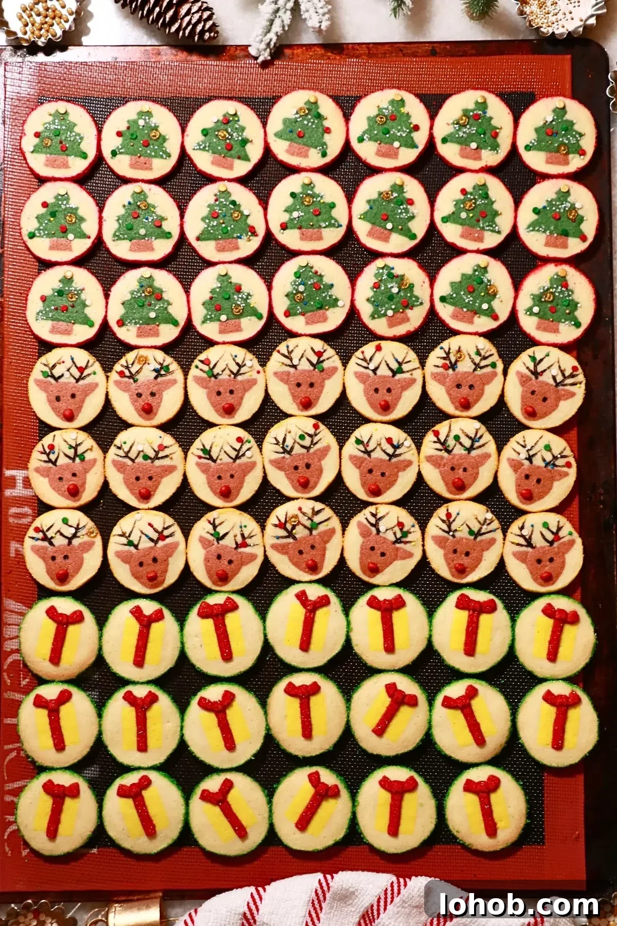 7 Pro Tips for Baking Perfect Cookies Every Time 8 homemade slice-and-bake Christmas cookies on a baking sheet