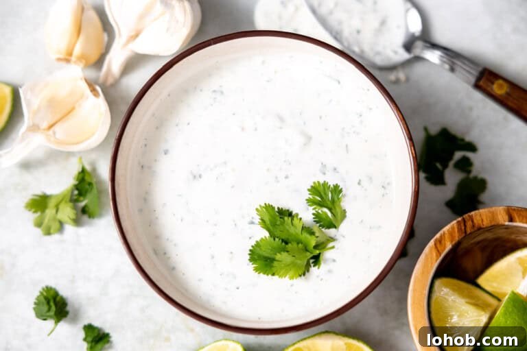 Cilantro Lime Sauce Recipe: Zesty Creamy Dip for Tacos & Grilled Meats 8 Bowl of cilantro lime sauce.