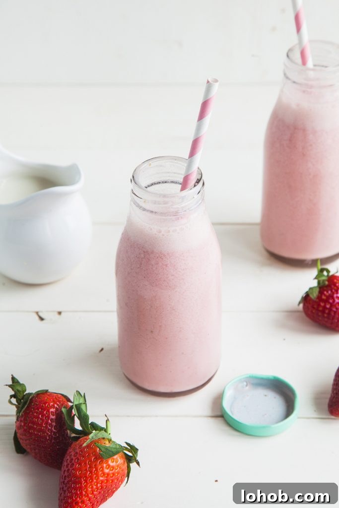 Vegan Strawberry Milkshake Recipe — Creamy Dairy-Free Smoothie 4 Healthy Vegan Strawberry Milkshake Smoothie (No Banana, Dairy-free, Low Fat)