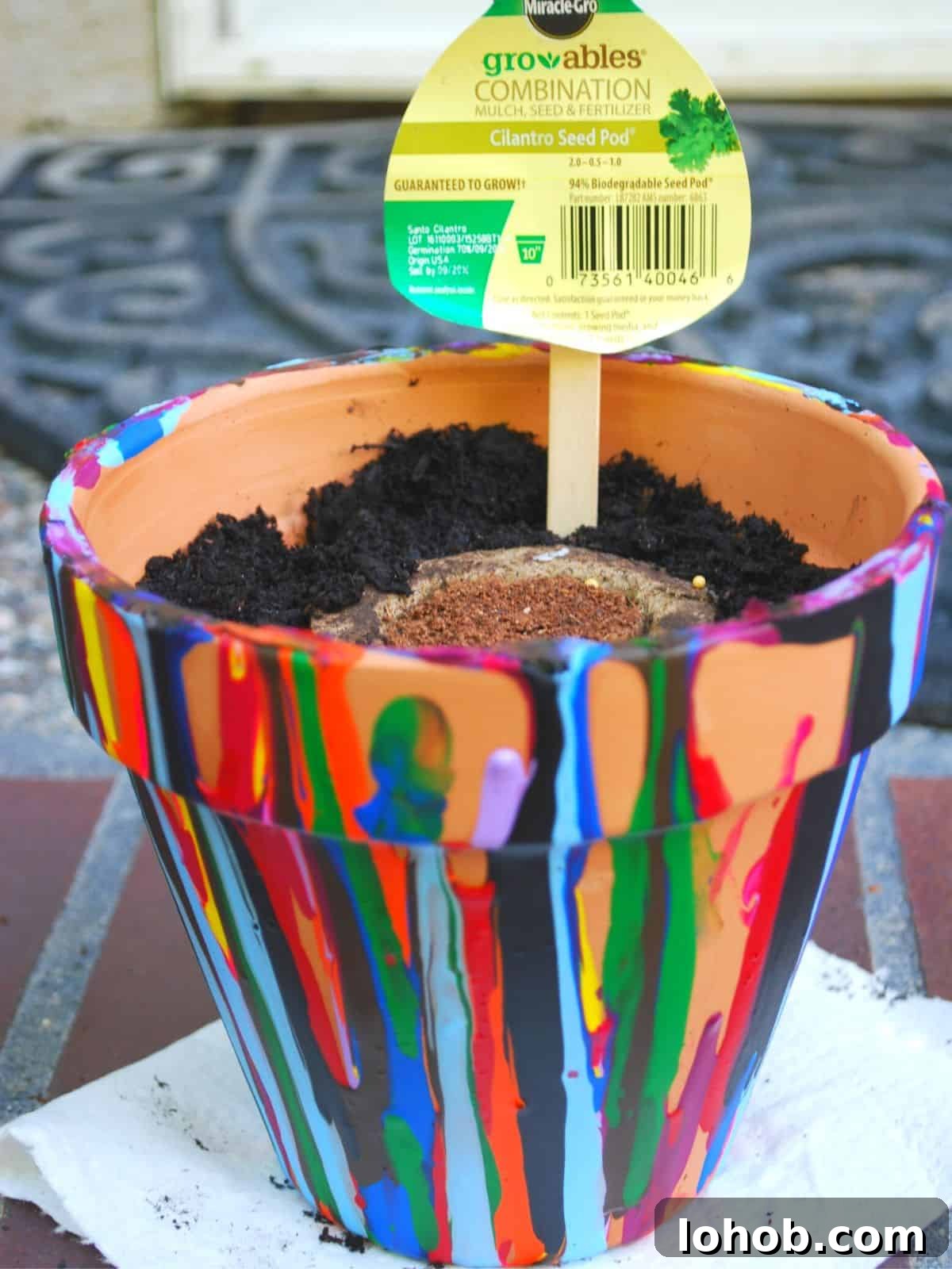 Drip-Painted Flower Pots: Colorful DIY Planter Ideas 2 drip painted terracotta pot.