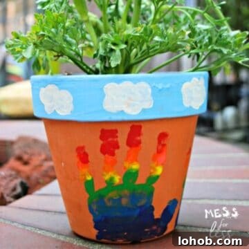 Rainbow Hand Print Flower Pot