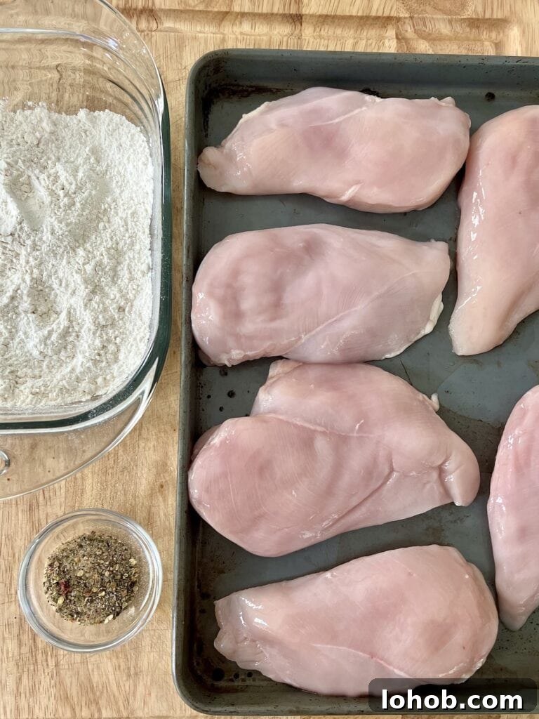 One-Pan Chicken Pomodoro Recipe for Quick Weeknight Dinners 6 Mise-en-place set up for coating the chicken with sepices and flour.