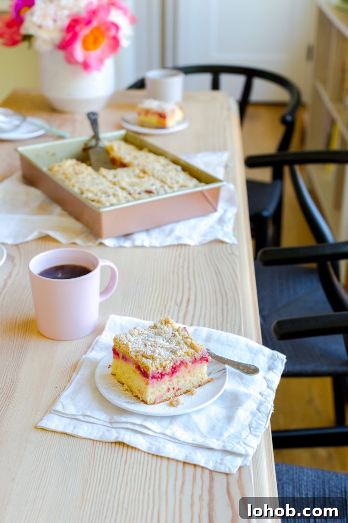 Strawberry Rhubarb Coffee Cake Recipe with Crumb Topping 18 Strawberry Rhubarb Coffee Cake with coffee