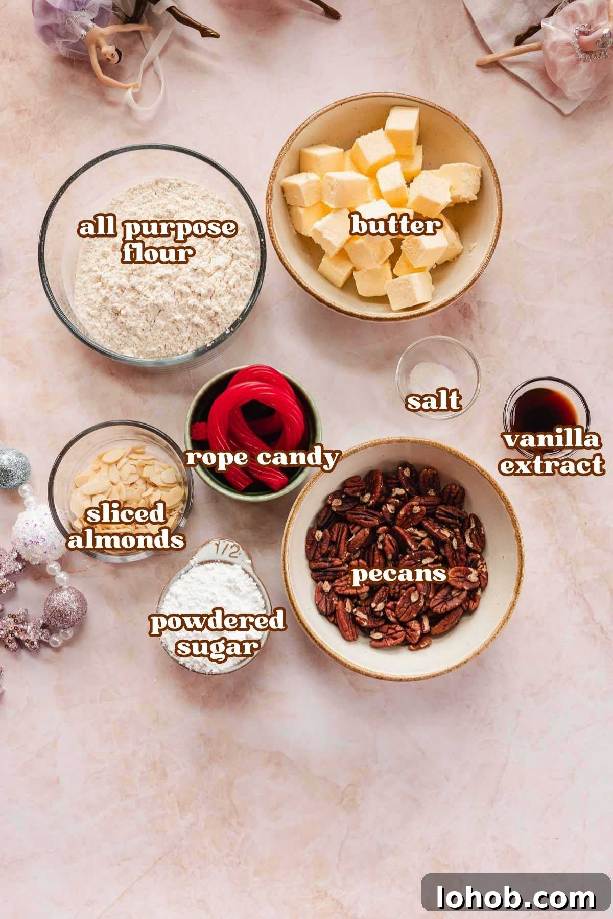 christmas mice cookie ingredients in bowls