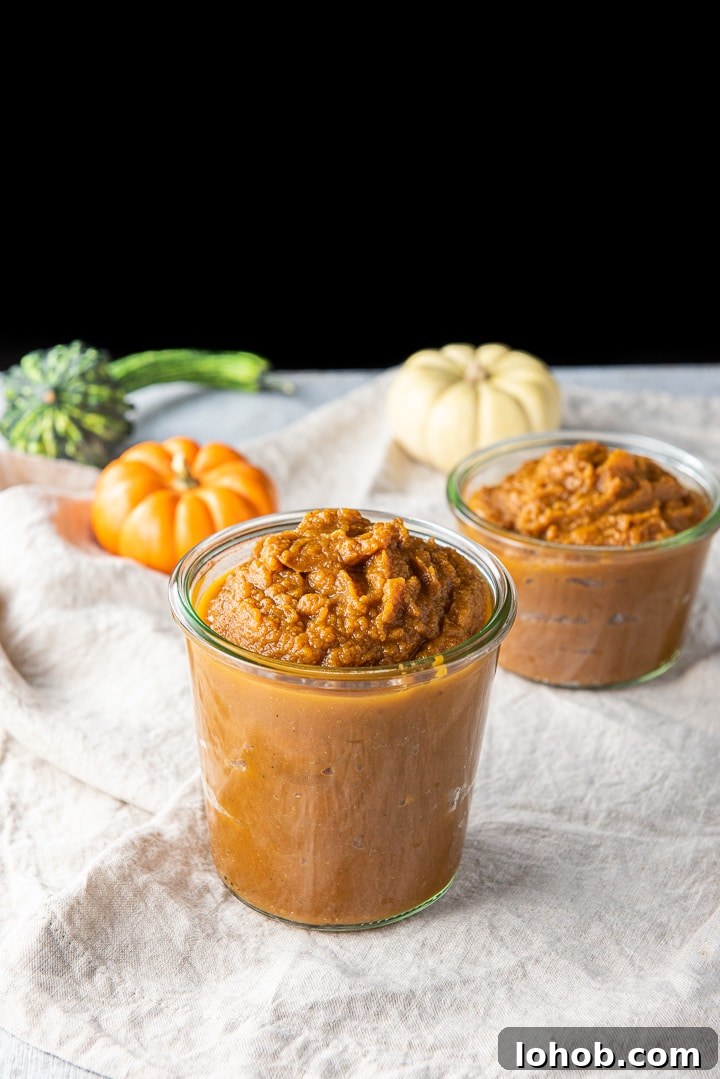 Pumpkin butter in the glass jars with the big jar in front