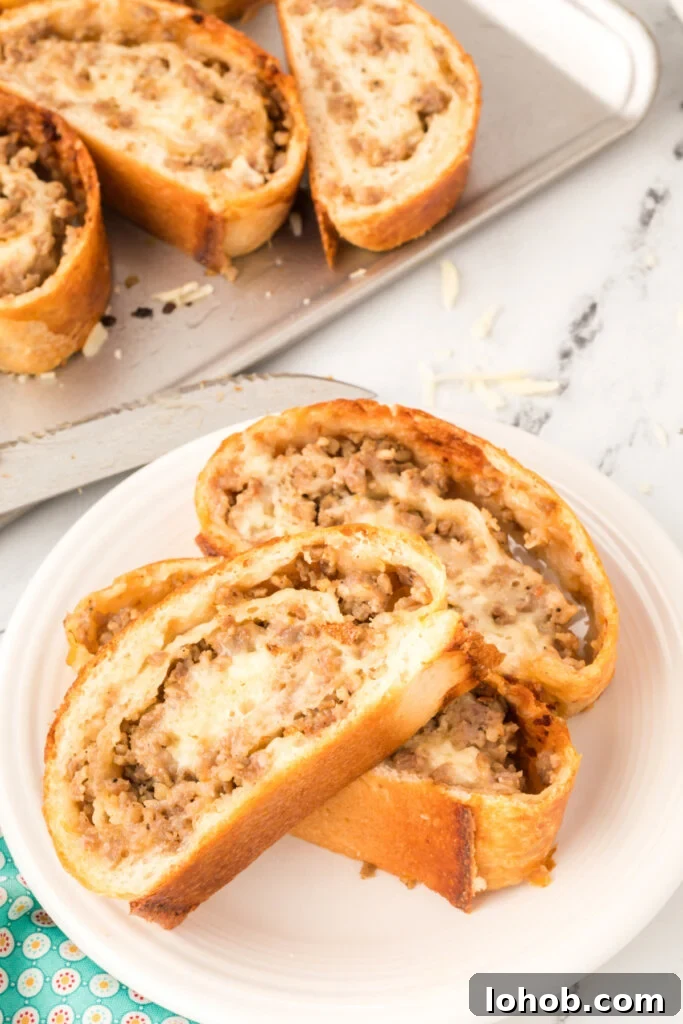 Homemade Sausage Bread Recipe: Savory Stuffed Loaf for Any Meal 3 slices of sausage on plate
