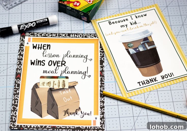Printable teacher appreciation cards.