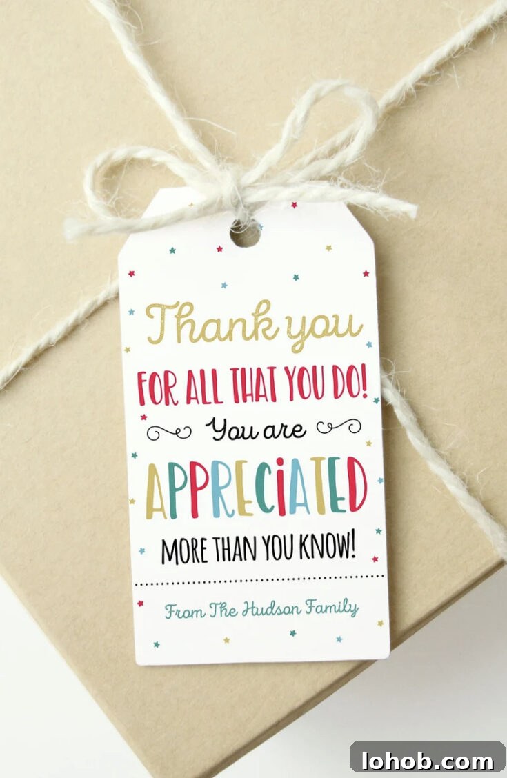 Editable teacher appreciation gift tag.